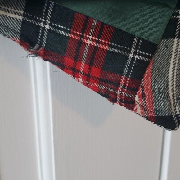 VINTAGE WOOL PLAID HOLIDAY VEST RED GREEN WHITE GOLD BUTTONS WOMEN'S L XL FLAWS - Picture 10 of 13